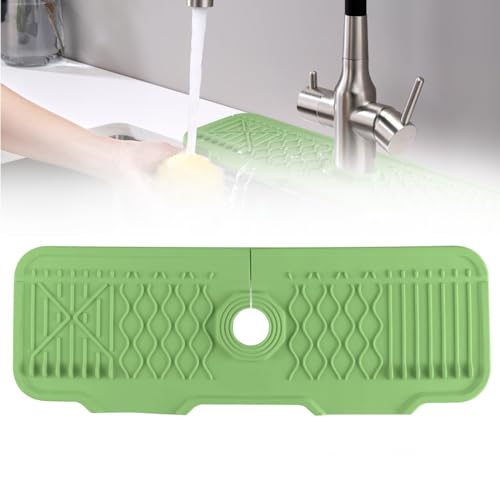 Silikon Wasserhahn Matte Küchenspüle Spritzschutz 43 cm Langer Wasserhahn Pad Spritzschutz multifunktionale Küchen Trocknungsmatte Schwammhalter und Badezimmer Arbeitsplattenschutz (Grün) von Bimhayuu