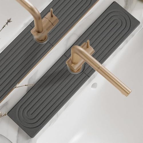 Wasserhahnschutz & Abtropfmatte Spüle 45 * 10cm Faucet Splash Pad Spülbecken Spritzschutz Silikonmatte Küche Waschbecken Kitchen Silicone Draining Mat Küchenspüle Abtropfmatte Küchen Zubehör (Grau) von Bimhayuu
