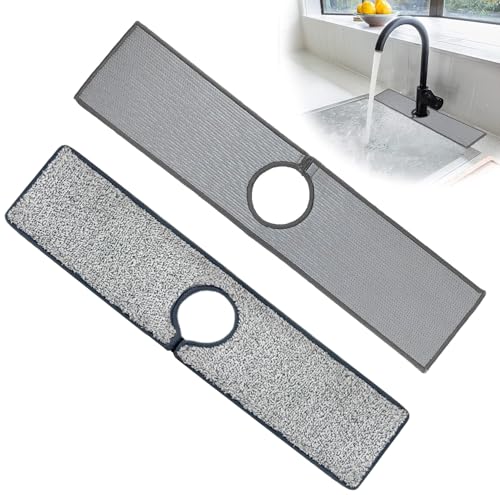 Bimkole 2 Stück Wasserhahn saugfähige Matte, Küchenarmatur Spüle Spritzschutz Wickeltuch Pads Spüle Spritzabsorbierende Pad für Küche Badezimmer Wasserhahn Theke Spüle, Grau, 47,7 x 10,2 cm von Bimkole