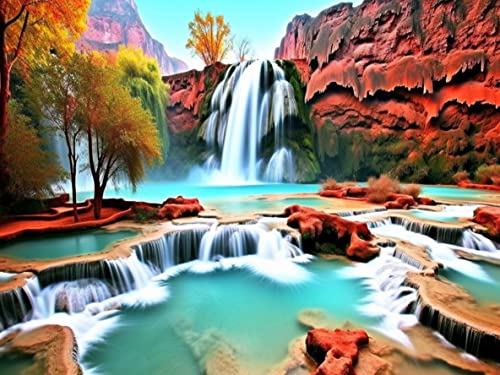 Bimkole 5D DIY Diamond Painting Zubehör Diamant Malerei Kit Landschaft Baum Wasserfall Fluss, Bohren voll Strass Set, Gemälde Malen nach Zahlen mit Dekoration, 30x40 cm von Bimkole