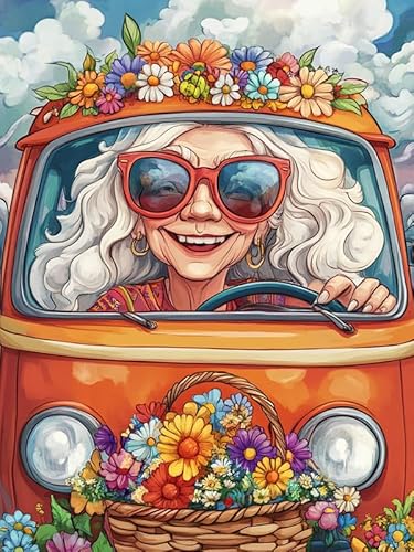 Bimkole 5D Diamond Painting Kits Zubehör Auto-Cartoon, Oma Diamant Malerei Kit Voll Runde Bohrer Malen nach Zahlen Malerei Stickerei Kreuzstich Diamond Dekoration 30x40 cm von Bimkole