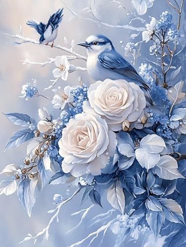 Bimkole 5D Diamond Painting Kits Zubehör Vogel, Schneerose Diamant Malerei Kit Voll Runde Bohrer Malen nach Zahlen Malerei Stickerei Kreuzstich Diamond Dekoration 30x40 cm von Bimkole