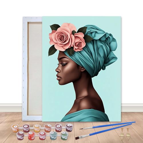 Bimkole Gerahmt Malen Nach Zahlen Erwachsene Afrikanische Frau, Ölgemälde paint by numbers kits, Acrylfarbe Anfänger Zeichnen Malen mit Pinseln Mauer Dekor Kunst 20x30 cm aw1437 von Bimkole