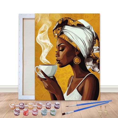 Bimkole Gerahmt Malen Nach Zahlen Erwachsene Afrikanische Frau, Ölgemälde paint by numbers kits, Acrylfarbe Anfänger Zeichnen Malen mit Pinseln Mauer Dekor Kunst 20x30 cm aw664 von Bimkole