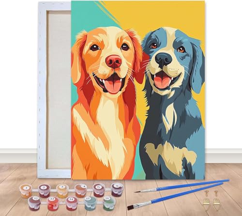 Bimkole Malen Nach Zahlen Erwachsene Gerahmt Hund, Ölgemälde paint by numbers kits Tier, Acrylfarbe Anfänger Zeichnen Malen mit Pinseln Mauer Dekor Kunst 20x30 cm von Bimkole