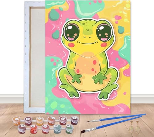 Bimkole Malen Nach Zahlen Erwachsene Gerahmt Süßer Frosch, Ölgemälde paint by numbers kits Tier, Acrylfarbe Anfänger Zeichnen Malen mit Pinseln Mauer Dekor Kunst 20x30 cm von Bimkole