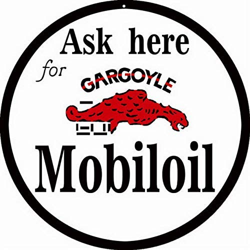 BinLtd Mobil Oil Gargoyle Service Station Rundes Metall-Blechschild Gargoyle Schild 30,5 x 30,5 cm von BinLtd