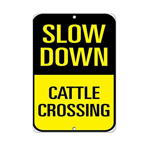 BinLtd Warnschild "Slow Down Cattle Crossing Traffic", 40,6 x 30,5 cm, Aluminium-Metall von BinLtd