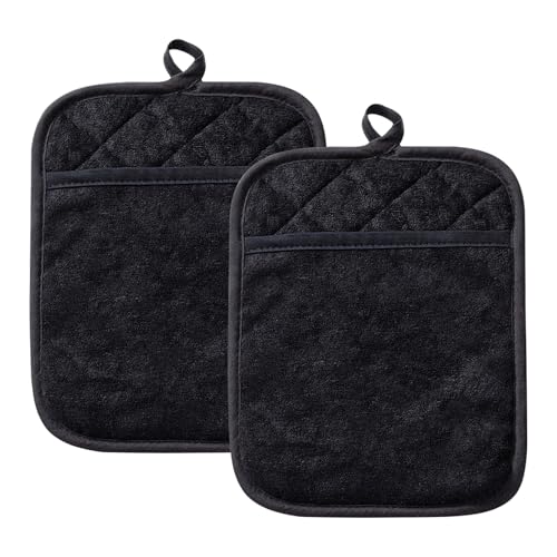 2 Stück Topflappen Schwarz KüChenhandschuhe Tasche Kochhandschuhe HitzebestäNdig Baumwolle Backhandschuhe Ofenhandschuhe Anti-Rutsch Topflappen Set KüChenzubehöR Backofenhandschuhe Backofen Handschuhe von BinXiaoQin