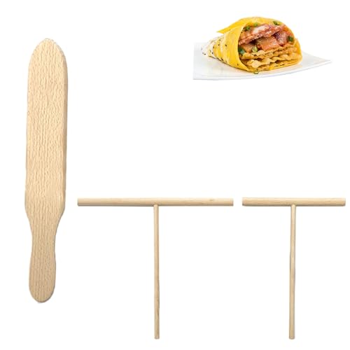 3-Stück Crepes Verteiler,Crepes Wender,Crepe Verteiler,Pfannkuchenwender,Crepes Maker Zubehör,Crepes Verteiler Set Aus Buchenholz (Kleine Holzschaufel+T-förmig 12cm+T-förmig 18cm) von BinXiaoQin