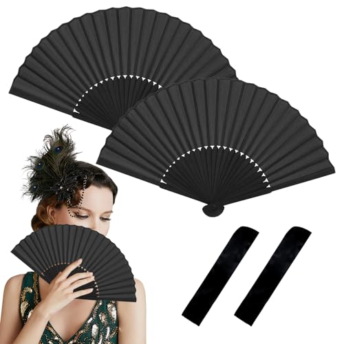 2 Stück Handfächer Faltbare Fächer,Hand Fan Klein,Sauna Fächer Schwarz,Folding Fecher Damen,Fächer Hochzeit,Chinesische Handheld Faltfächer,für Sommer Abkühlung,Hochzeite Bevorzugung,Aufführung Deko von BinXiaoQin
