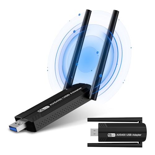 Binamao AX5400 USB WLAN Stick für PC, WLAN Adapter PC Tri-Band 6GHz/5GHz/2,4GHz (2402Mbps/2402Mbps/573Mbps) WLAN Antenne PC MU-MIMO, WPA3 USB WiFi 6E Dongle High Gain Dual 5dbi für Windows 11/10 von Binamao