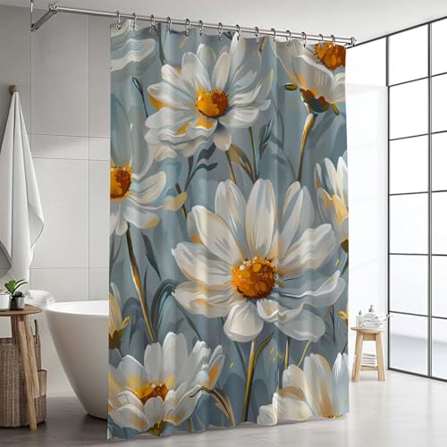 Duschvorhang 180x210, Duschvorhänge Weiß Wasserdicht Textil Polyester Waschbar Shower Curtains, Blume Duschvorhang Badewanne mit 12 Duschvorhangringe für Badewanne Home Deko Herbst Bad Vorhang GJ-606 von Binaoung