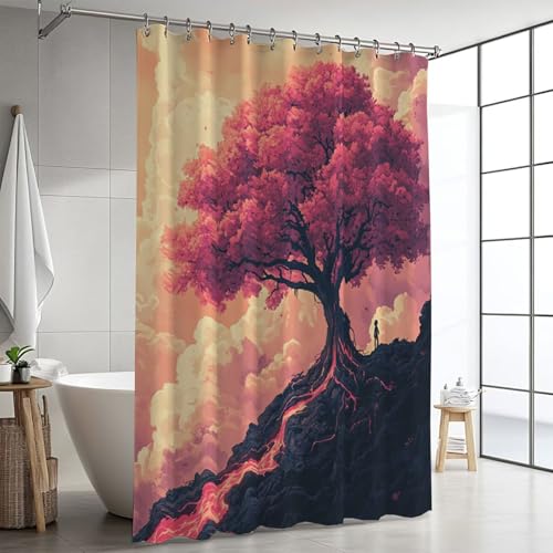 Duschvorhang 200x240, Duschvorhänge Kirschblüten Wasserdicht Textil Polyester Waschbar Shower Curtains, Baum Duschvorhang Badewanne mit 12 Duschvorhangringe für Home Deko Herbst Bad Vorhang GJ-696 Duschvorhang 200x240, Duschvorhänge Kirschblüten Wasserdicht Textil Polyester Waschbar Shower Curtains, Baum Duschvorhang Badewanne mit 12 Duschvorhangringe für Home Deko Herbst Bad Vorhang GJ-696 von Binaoung