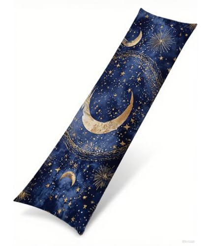 Seitenschläferkissen 120 x 40 cm 1er Set Blau Samt Body Pillow Kissenbezüge, mit Unsichtbarem Reißverschluss Mond Muster langes Kissen Seitenschläfer, Beidseitiger Druck Side Sleeper Pillow B1-170 von Binaoung