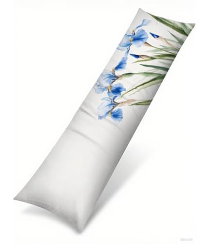 Seitenschläferkissen 140 x 40 cm 1er Set Weiß Samt Body Pillow Kissenbezüge, mit Unsichtbarem Reißverschluss Iris Muster langes Kissen Seitenschläfer, Beidseitiger Druck Side Sleeper Pillow B1-228 von Binaoung