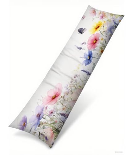 Seitenschläferkissen 140 x 40 cm 1er Set Weiß Weich Samt Body Pillow Kissenbezüge, mit Reißverschluss Einfach Muster langes Kissen Seitenschläfer, Beidseitiger Druck Side Sleeper Pillow B1-446 von Binaoung