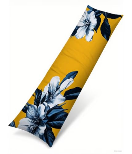 Seitenschläferkissen 145 x 40 cm 1er Set Gelb Samt Body Pillow Kissenbezüge, mit Unsichtbarem Reißverschluss Anlage Muster langes Kissen Seitenschläfer, Beidseitiger Druck Side Sleeper Pillow B1-202 von Binaoung