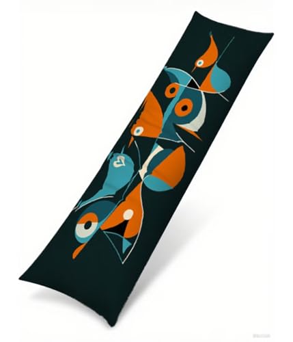 Seitenschläferkissen 145 x 40 cm 1er Set Schwarz Weich Samt Body Pillow Kissenbezüge, mit Reißverschluss Vogel Muster langes Kissen Seitenschläfer, Beidseitiger Druck Side Sleeper Pillow B1-164 von Binaoung