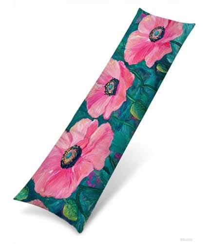 Seitenschläferkissen 180 x 50 cm 1er Set Grün Samt Body Pillow Kissenbezüge, mit Unsichtbarem Reißverschluss Blume Muster langes Kissen Seitenschläfer, Beidseitiger Druck Side Sleeper Pillow B1-188 von Binaoung
