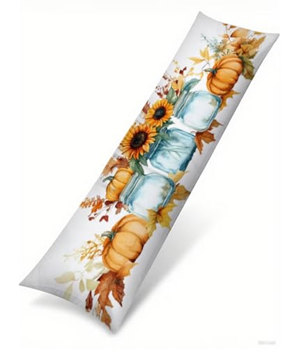 Seitenschläferkissen 180 x 50 cm 1er Set Kürbis Samt Body Pillow Kissenbezüge, mit Unsichtbarem Reißverschluss Vase Muster langes Kissen Seitenschläfer, Beidseitiger Druck Side Sleeper Pillow B1-756 von Binaoung