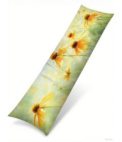 Seitenschläferkissen Bezug 50 x 135 cm Grün Kissenbezug Gänseblümchen Muster Side Sleeper Pillow Case, Doppelseitig Drucken Samt Body Pillow Langes Kissen Seitenschläfer Schwangerschafts kissen B1-121 von Binaoung