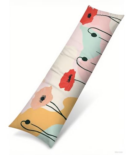 Seitenschläferkissen Bezug 50 x 150 cm Rosa Kissenbezug Mohn Muster Side Sleeper Pillow Case, Doppelseitig Drucken Weiche Samt Body Pillow Langes Kissen Seitenschläfer Schwangerschafts Kissen B1-301 von Binaoung