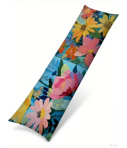 Seitenschläferkissen Bezug 50 x 180 cm Aquarell Kissenbezug Blume Muster Side Sleeper Pillow Case, Doppelseitig Drucken Samt Body Pillow Langes Kissen Seitenschläfer Schwangerschafts Kissen B1-165 von Binaoung