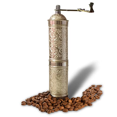 Turkischer Kaffeemühle Manuell | Kaffeemühle Hand – Handkaffeemühle | Manuelle Kaffeemühle | Kaffeemühle Hand, flacher Art (goldfarben) von Binbir Trend
