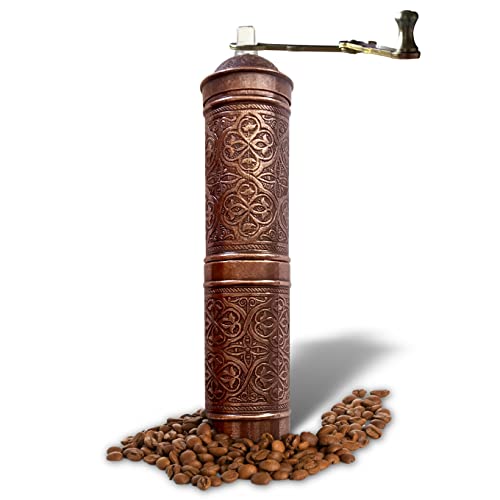 Turkischer Kaffeemühle Manuell | Kaffeemühle Hand – Handkaffeemühle | Manuelle Kaffeemühle | Kaffeemühle Hand - flacher Typ (Kupferbraun) von Binbir Trend