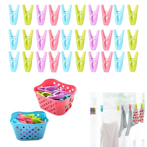 Wäscheklammern,Binblin 60PCS Wäscheklammern Korb,Klammerbeutel für Wäscheklammern,Wäscheklammerbeutel,Wäscheklammern mit Korb,Wäscheklammern Beutel Verhindern sie DASS Kleidung Weggeblasen Wird von Binblin