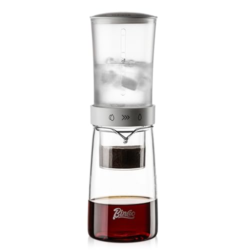 Bincoo Cold Brew Kaffeemaschine, 450 ml, Borosilikatglas, Eis-Tropfkaffee-Brauer, einstellbare Tropfgeschwindigkeit mit zwei Ausgängen, konstanter Druck von Bincoo