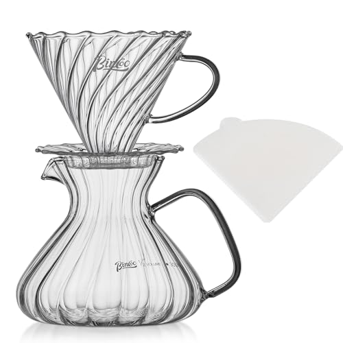 Bincoo Kaffeebereiter-Set, 650 ml Borosilikatglas-Karaffe mit Kaffee-Tropfer und 50 Papierfilter, Glas-Kaffeemaschine für Zuhause, Café, Restaurant von Bincoo