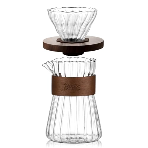 Bincoo Kaffeebereiter-Set aus klarem Glas – 500 ml Glas-Kaffeekaraffe mit Walnuss-Tropfer und 50 Papierfilter von Bincoo