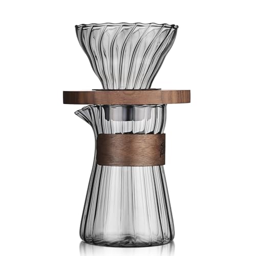 Bincoo Pour Over Kaffeebereiter-Set – 500 ml Glas-Kaffeeserver, Glaskaraffe mit Kaffee-Tropfer und 50 Papierfilter, Tropfkaffeemaschinen-Set für Zuhause, Café, Restaurant (grau) von Bincoo