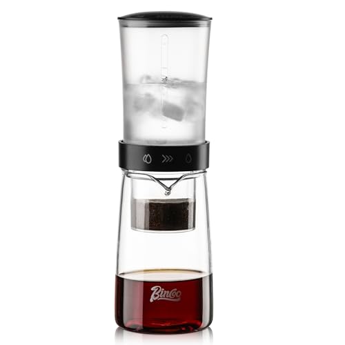 Ice Drip Kaffeemaschine, 450 ml, Kaltgebrüh-Kaffeemaschine mit feinem Netzfilter, langsamem Tropfen und einstellbarem Wasserfluss (Mitternachtsschwarz) von Bincoo