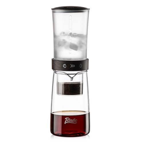 Ice Drip Kaffeemaschine, 450 ml, Kaltgebrüh-Kaffeemaschine mit feinem Netzfilter, langsamem Tropfen und einstellbarem Wasserfluss (dunkelbraun) von Bincoo