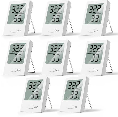 Hygrometer Thermometer Innen, Luftfeuchtigkeitsmesser with Groß LCD Anzeige von Celsius oder Fahrenheit, Digital Mini Hygrometer Gauge für Glas,Garten,Zuhause, BabyZimmer (8) von Bindokun