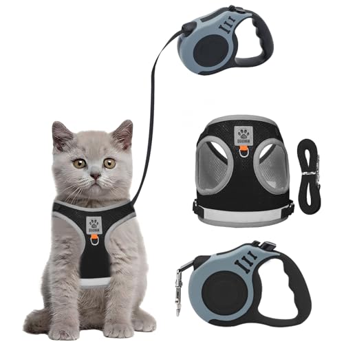 Bindokun Katzengeschirr mit Leine Ausbruchsicher, Katzen Geschirr Set Katzengeschirr Ausbruchsicher für Katze Hunde mit 5 m/16,4 Fuß Katzenleine Verstellbar Katzenweste von Bindokun
