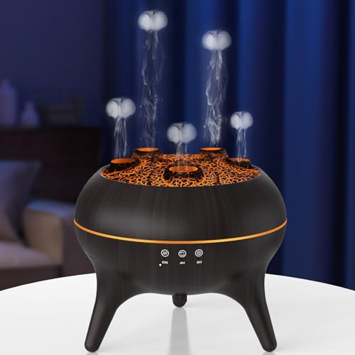 Flammen Aroma Diffuser, 250mL Luftbefeuchter Schlafzimmer, 2 Spray Muster DuftöL Diffuser,Air Diffuser Humidifier mit 7 Farben LED-Licht & Timing-Funktion Defuser für Kinder (V80-Schwarz) von Bindokun