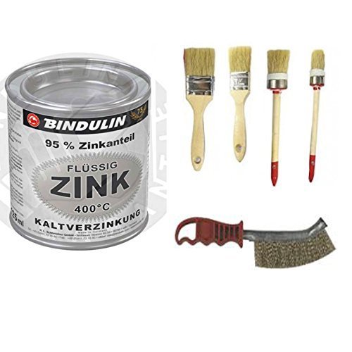 750 mlFlüssig-Zink Dose Farbe: silber Flüssig-Zink Dose Farbe: silber inkl. 4er Set Pinsel und Drahtbürste (0.750 kg)() von Bindulin