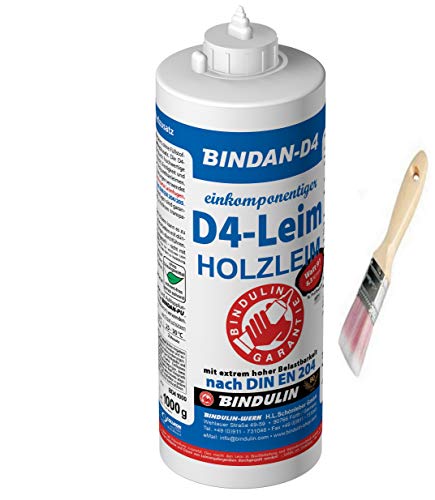 Bindan-D4 Holzleim Kunstharzleim (1-Komponenten-D4-Leim) inkl. 1 Pinsel von E-Com24 (1000 Gramm) von Bindulin