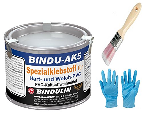 Bindu-AK5 PVC-Kleber hart- und weichkleber inkl. Pinsel von E-Com24 für die Verarbeitung des PVC Klebers (200 g Dose) von Bindulin