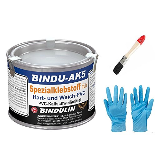 Bindu-AK5 PVC-Kleber hart- und weichkleber inkl. Pinsel von E-Com24 für die Verarbeitung des PVC Klebers (350 g Dose) von Bindulin