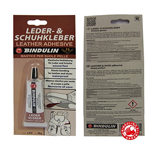 Bindulin Leder- & Schuhsohlen-Kleber 28 g Tube SB. Wasserfeste, elastische Verklebung für Basteln, Schuhe Schuhsohlen Lederhäute und Leder. Idealer Kleber Lederkleber von Bindulin