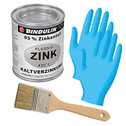 Flüssig-Zink 125 ml Dose Farbe: silber inkl. 1 Pinsel zum Auftragen von E-Com24 und Nitrilhandschuhe von Bindulin