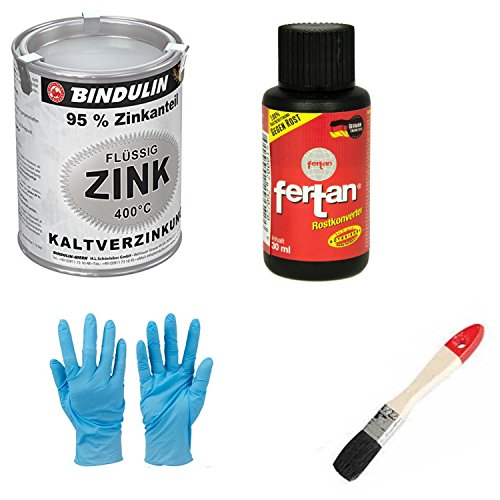 Flüssig-Zink Dose Farbe: silber inkl. Pinsel von E-Com24 und Fertan Rostumwandler 30 ml (500 ml) von Bindulin
