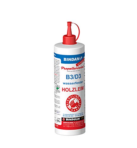 HOLZLEIM 525 Gramm Flasche Propellerleim BINDAN-P wasserfest, zertifiziert für Kinderspielzeug ohne Lösungsmittel formaldehydfrei B 3-Leim/DIN 68 602 Spielzeug Basteln Spanlatte Laminat Holz von Bindulin