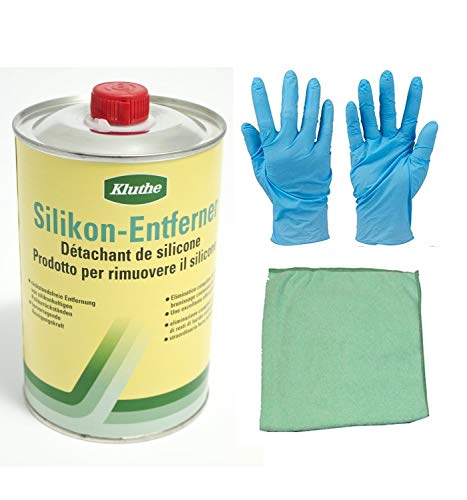 Kluthe Silikonentferner inkl. Dichtungsmassen-Entferner und -Glättespachtel, 2-tlg. Satz Microfasertuch von E-Com24 (1 Liter) von Bindulin