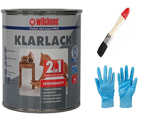 Kunstharzlack 2 in 1 für innen und außen inkl. Pinsel von E-Com24 (Klarlack 2 in 1 seidenmatt 750 ml) von Bindulin
